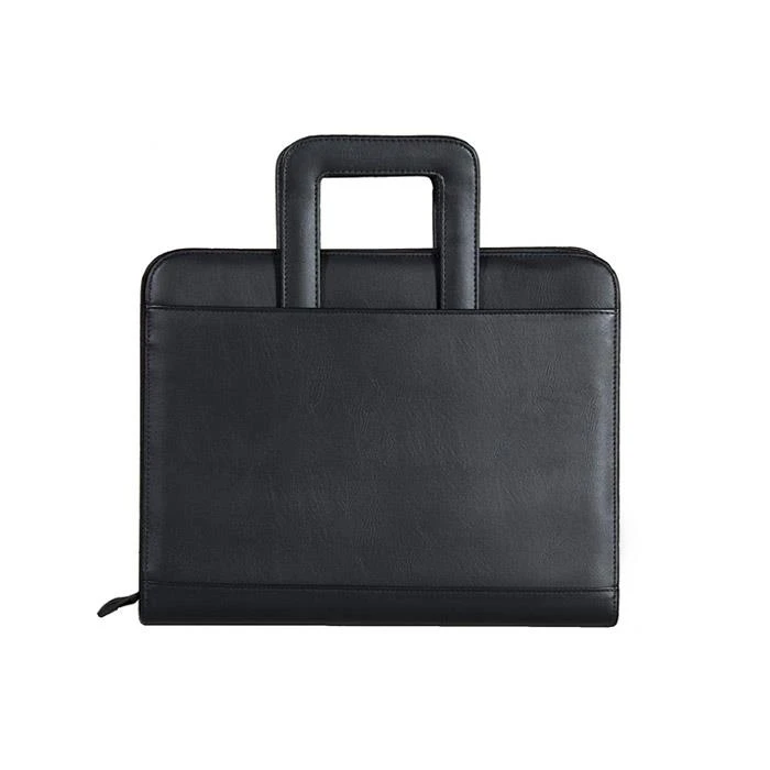 Black Real Leather Folio With Handle Black Real Leather Folio With Handle
