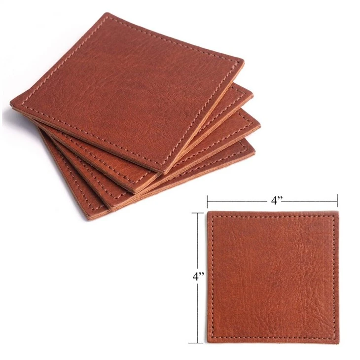 Square Brown Leather Coaster